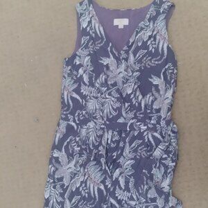 Loft Blue Vneck wrap romper with leafy design
